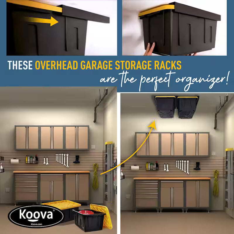 Black Adjustable Height Overhead Garage Ceiling Mounted Storage Unit U94727