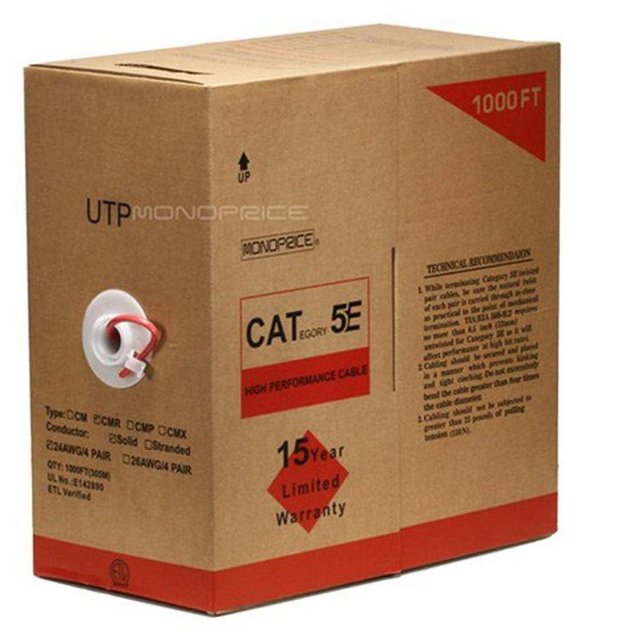 Red 24AWG Cat5e UTP Solid Bulk Ethernet Cable J139513