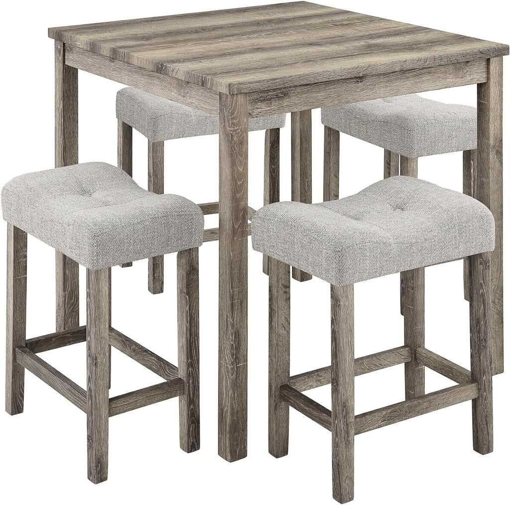 5 Piece Solid Wood Dining Table Set with 4 Upholstered Stools D99395