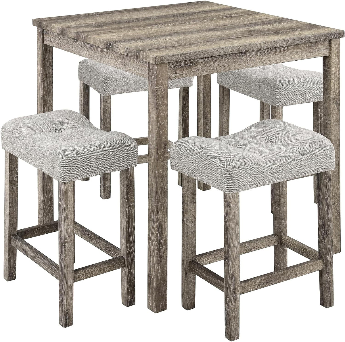 5 Piece Solid Wood Dining Table Set with 4 Upholstered Stools D99395