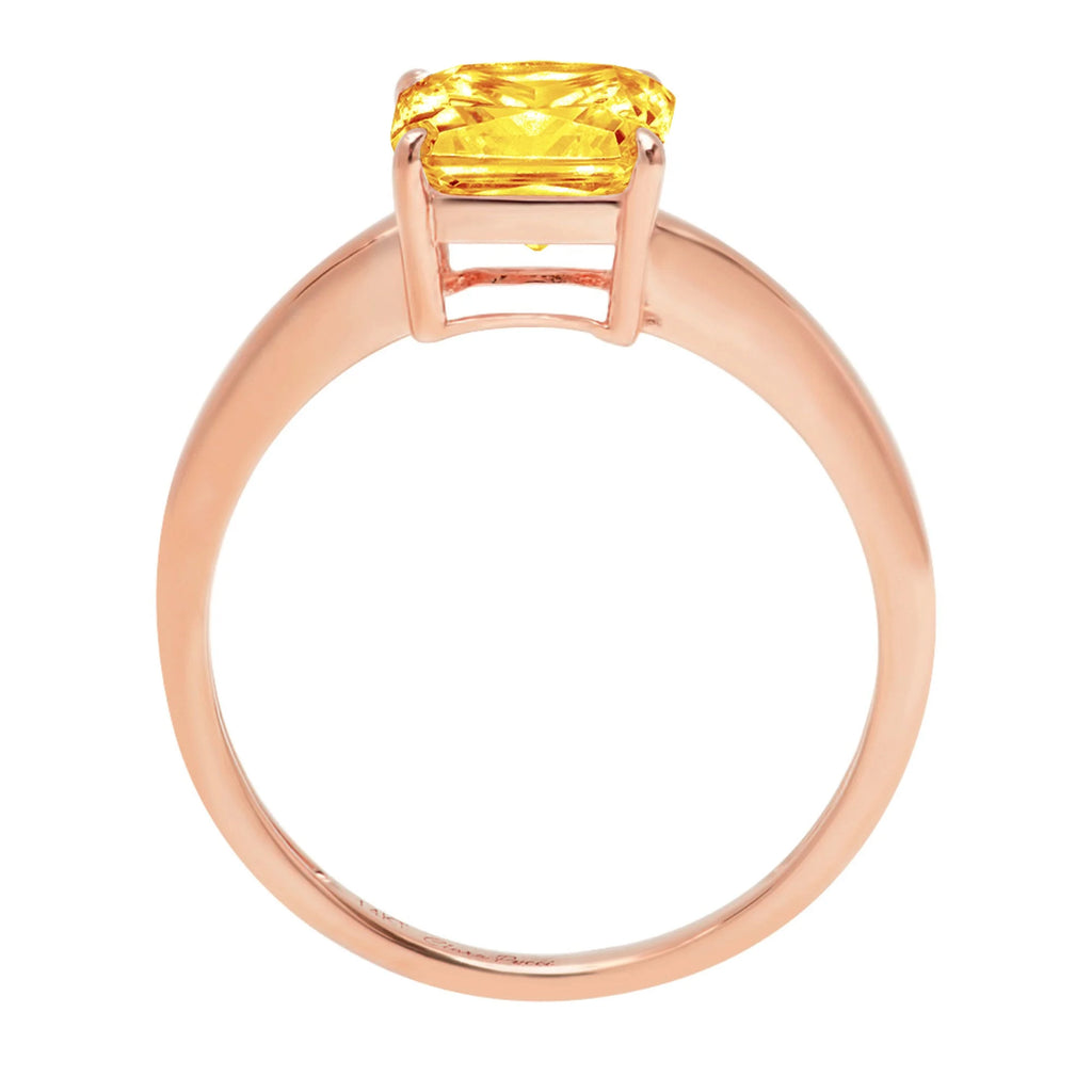 1.5ct Asscher Cut Yellow Citrine 18k Rose Gold Solitaire Ring K143
