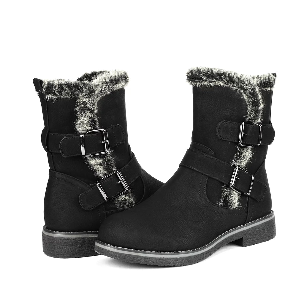 Black Mid Calf Winter Snow Boots J881