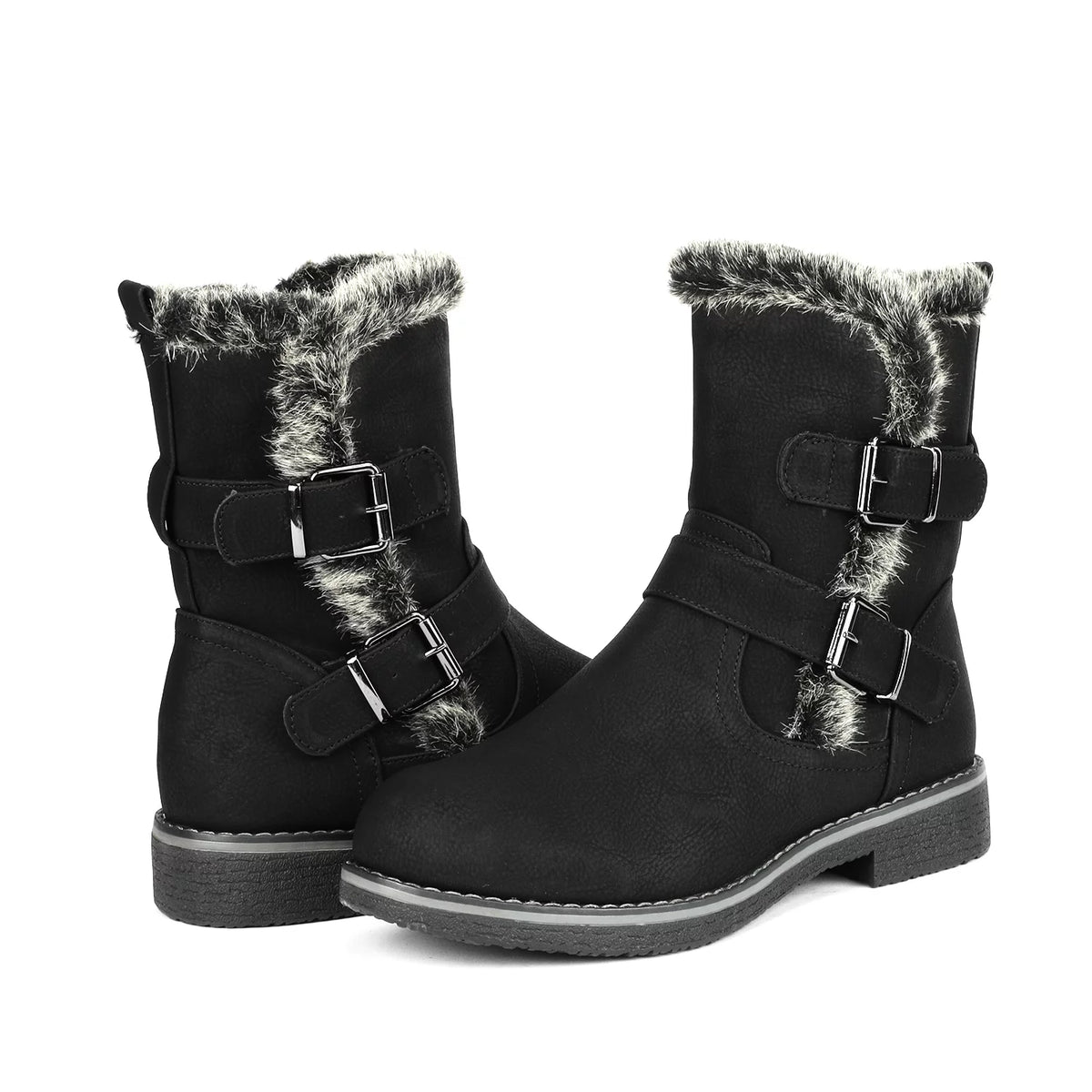 Black Mid Calf Winter Snow Boots J881