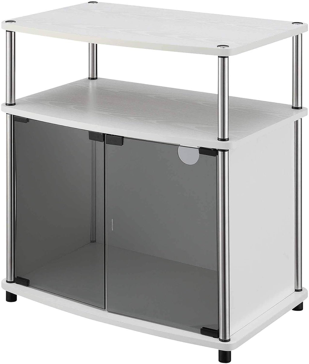 White TV Stand with Black Glass Cabinet Y959