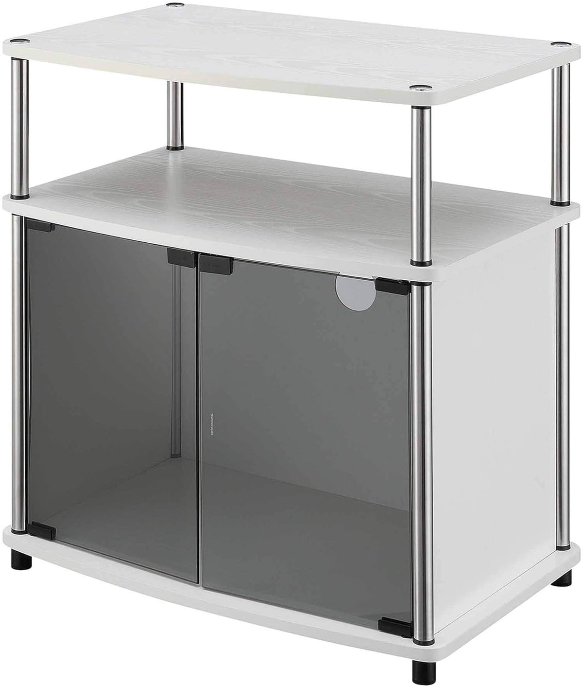 White TV Stand with Black Glass Cabinet Y959