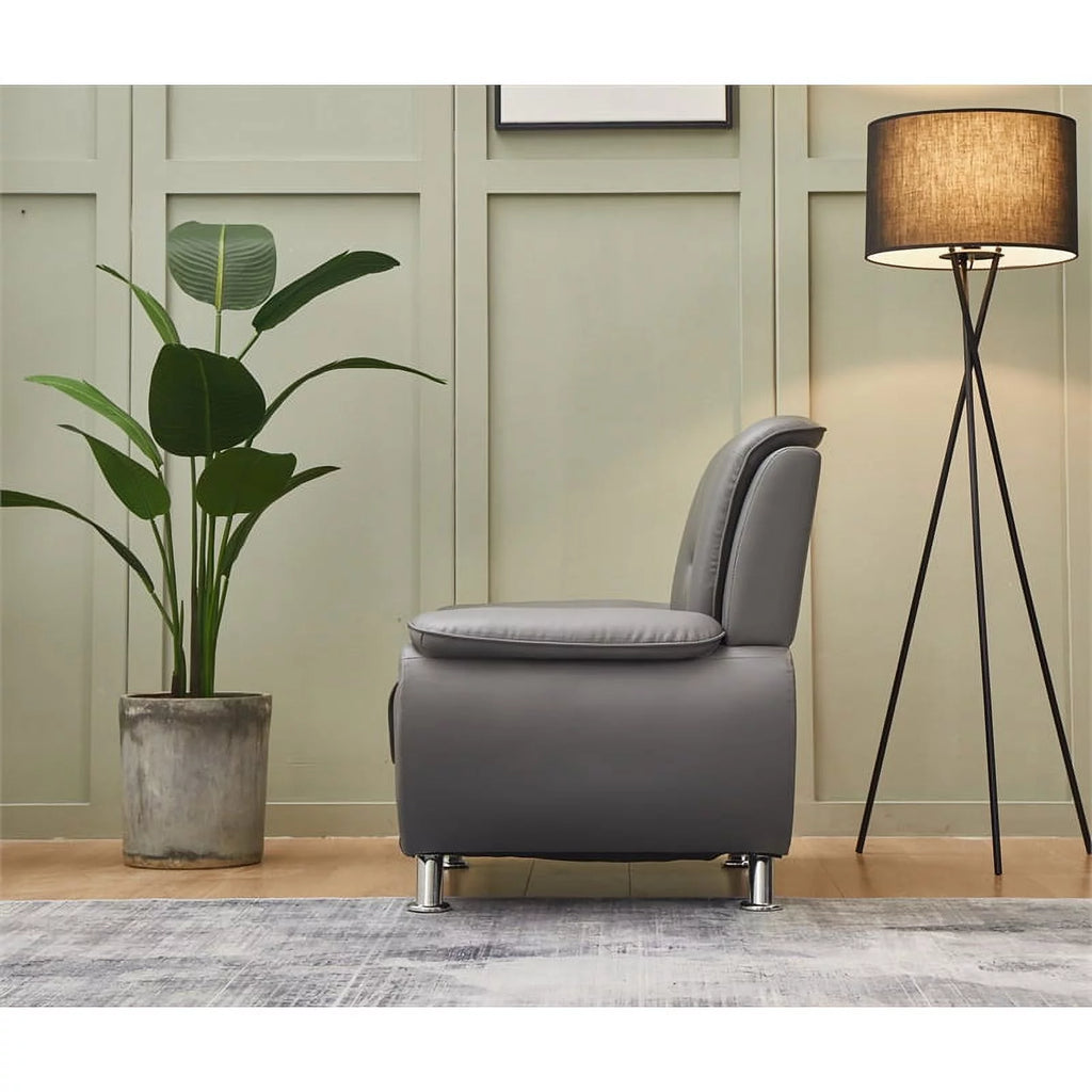 Gray Faux Leather Sofa with Pillow Armrests M86405