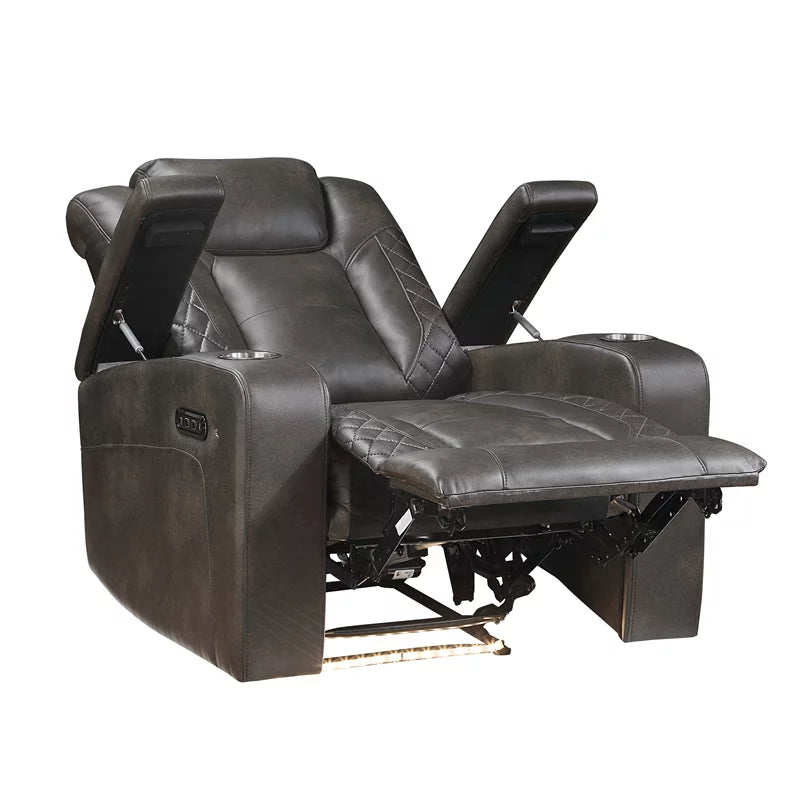 Brownish Gray Faux Leather Power Reclining Chair O982826