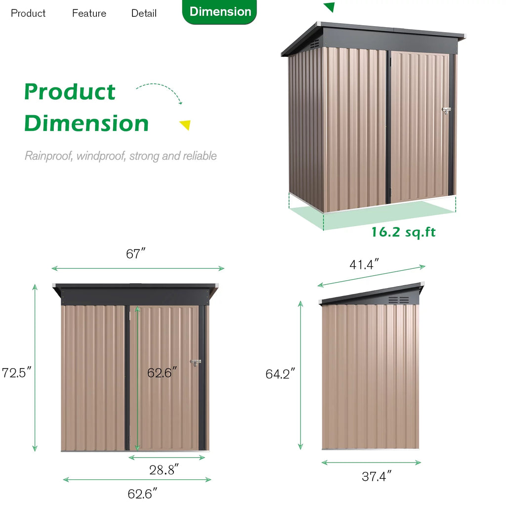 5 x 3 ft. Metal Steel Storage Shed with Sliding Roof & Lockable Door W9722