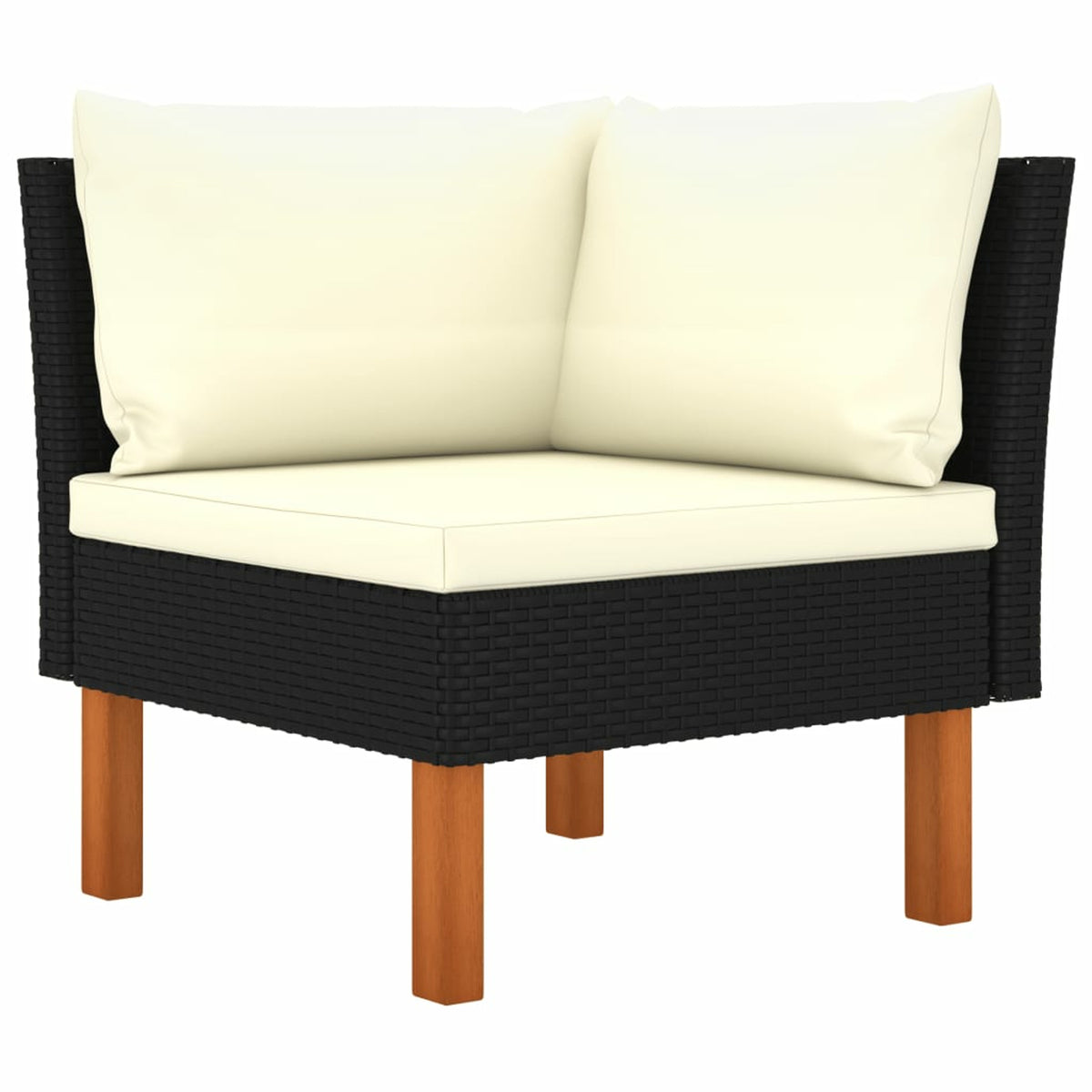 9 Piece Black Poly Rattan Outdoor Sofa Set with Cream White Cushion and Wood Legs J957