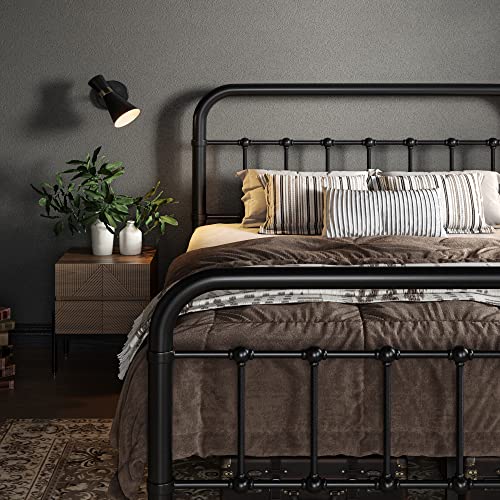 Full Size Black Metal Platform Bed Frame with Headboard and Footboard E702090