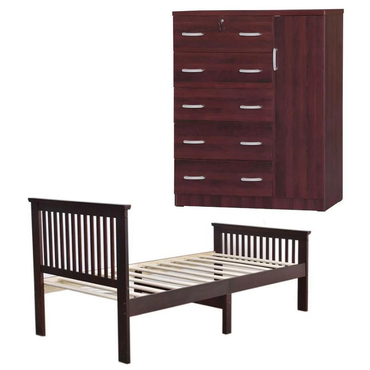Pine Twin Bed and Tall Chest Wardrobe O333780