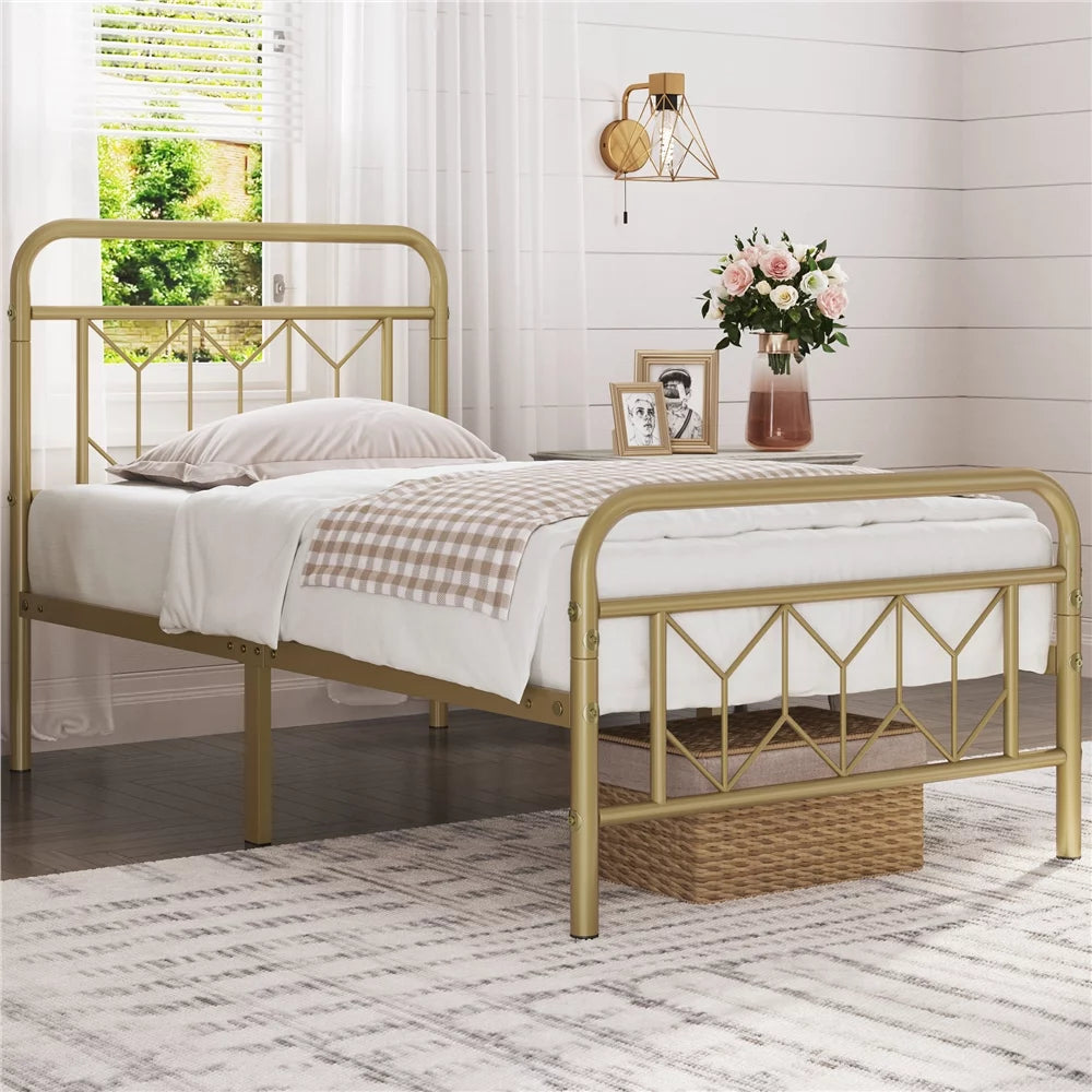 Twin XL Antique Gold Metal Platform Bed M8974