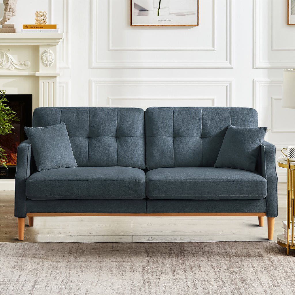 Dark Blue Polyester Three Seat Sofa with Two Pillows I60650
