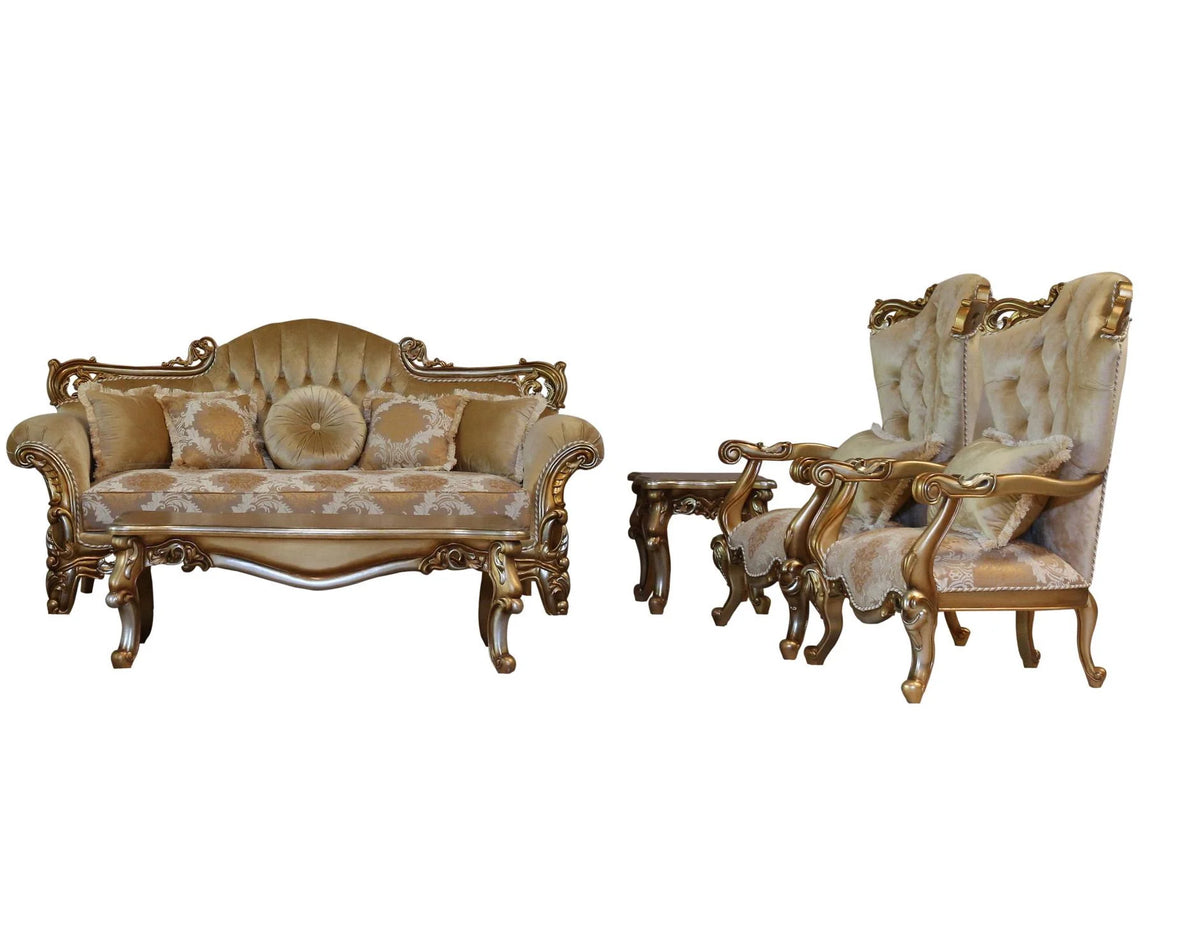 Golden Brown & Silver Wood Trim Sofa Set 3 B367