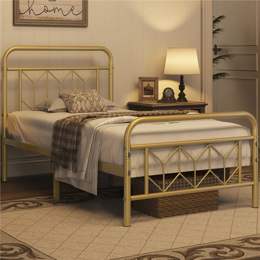 Twin XL Antique Gold Metal Platform Bed M8974