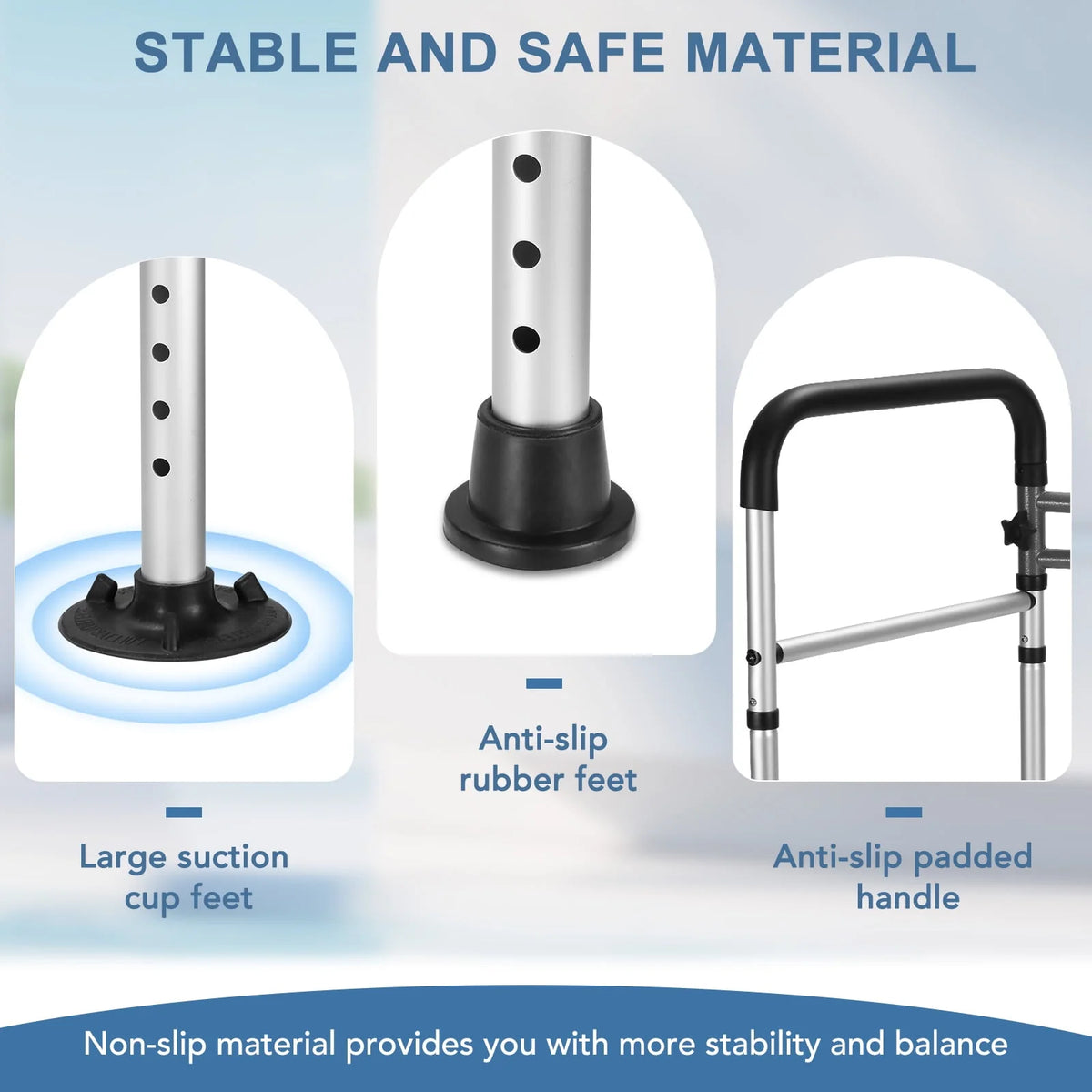 Toilet Safety Rail, 7 Adjustable Height & Width, Gray & Black U6298