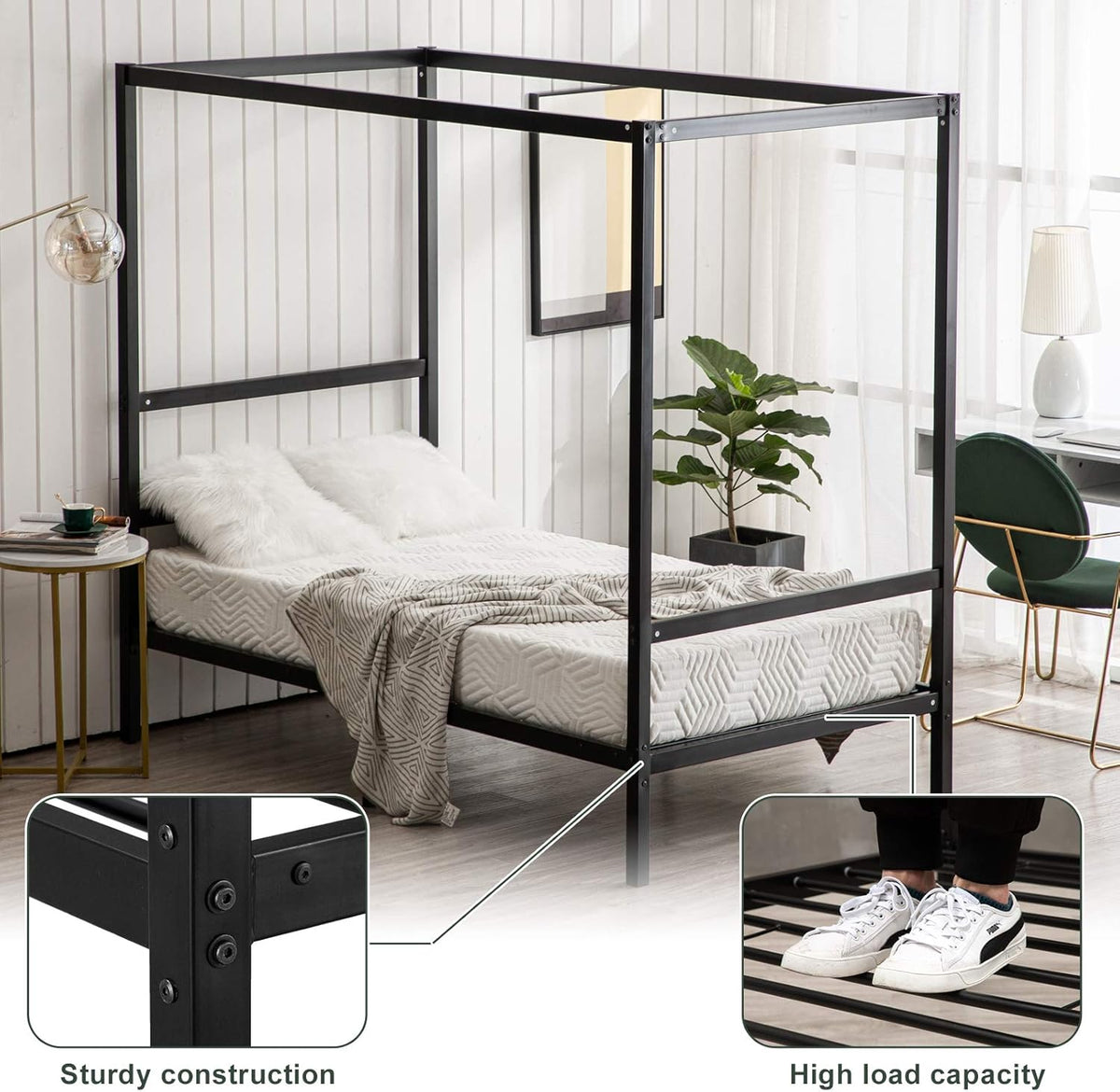 Black Twin Size Canopy Bed Frame Y8331