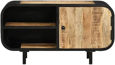 Vintage Rough Mango Wood TV Stand Cabinet with Shelves Q820