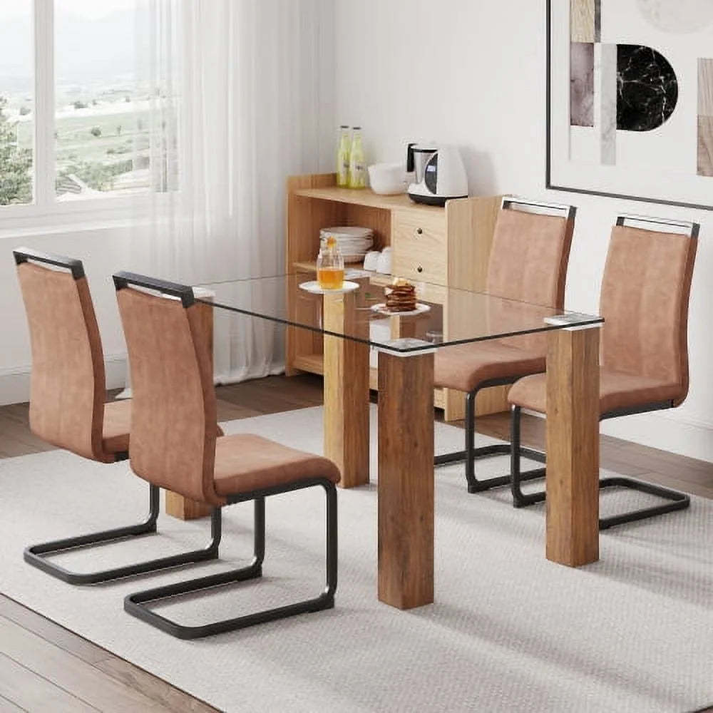 1 Table 4 Chairs Modern Minimalist Glass Dining Table Set V11342