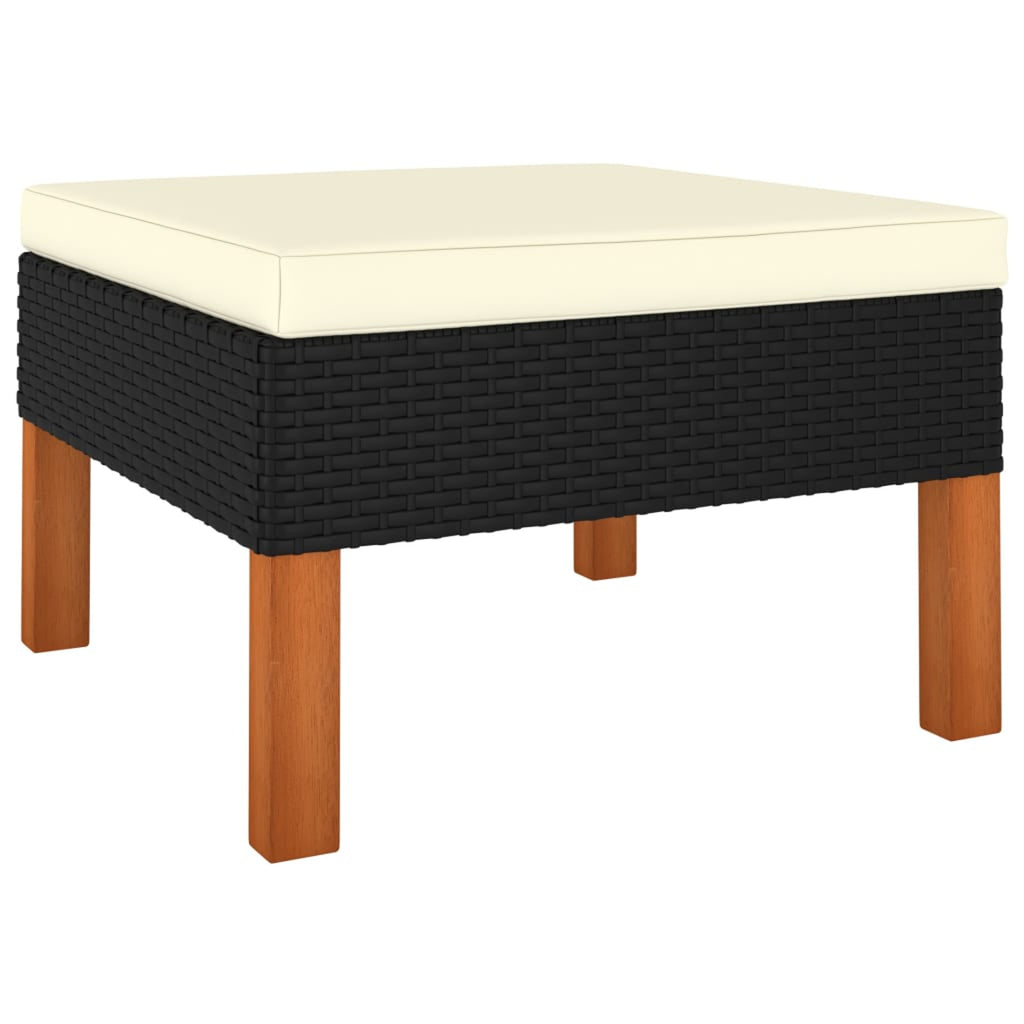 9 Piece Black Poly Rattan Outdoor Sofa Set with Cream White Cushion and Wood Legs J957