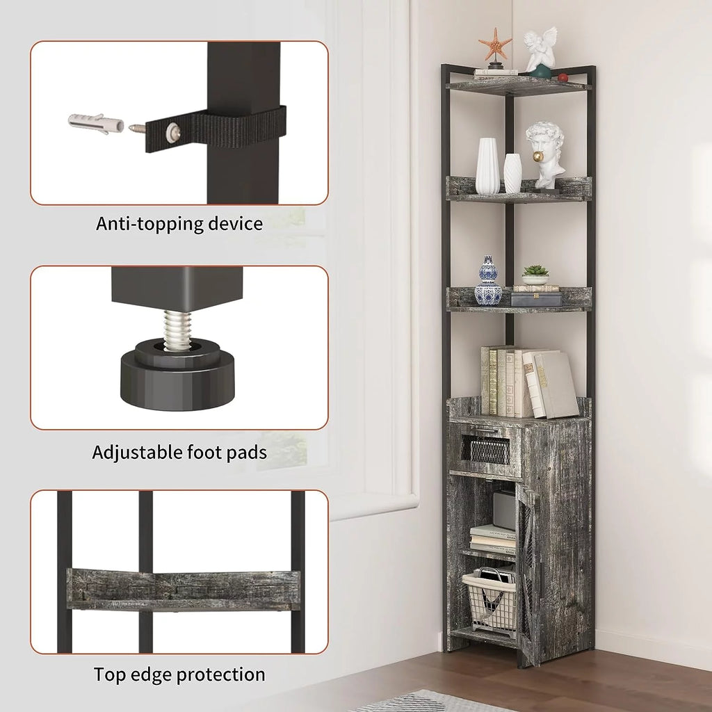 Grey 7-Tier Corner Cabinet with Drawer Z294804
