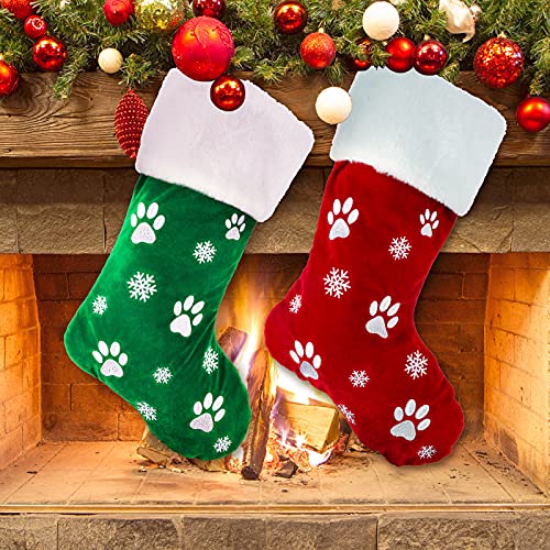 2pcs Large Christmas Stockings Dog Paw Print Snowflake Pattern X8080