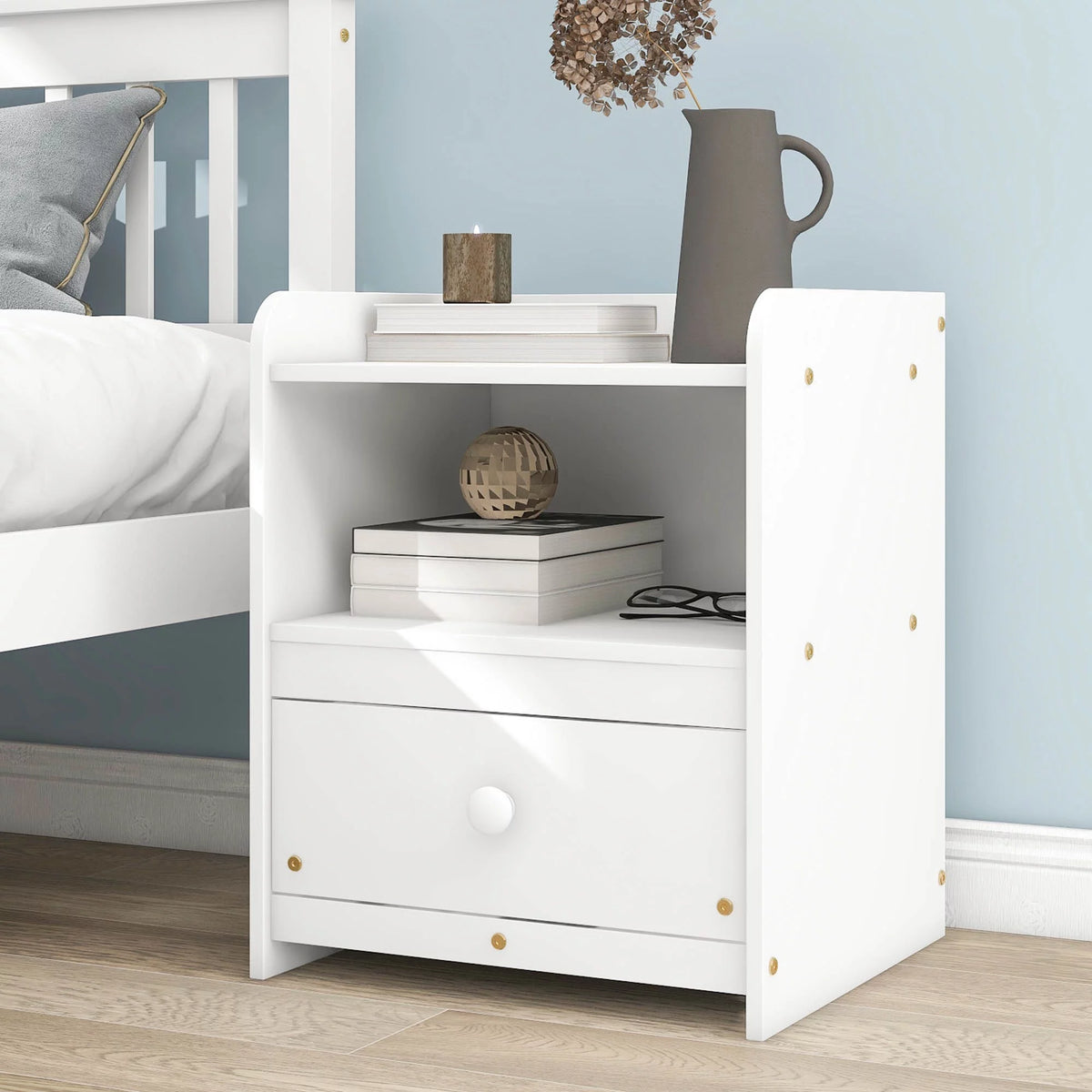 Twin Full Size Pine Wood Platform Bed with Headboard Nightstand and Footboard I7367
