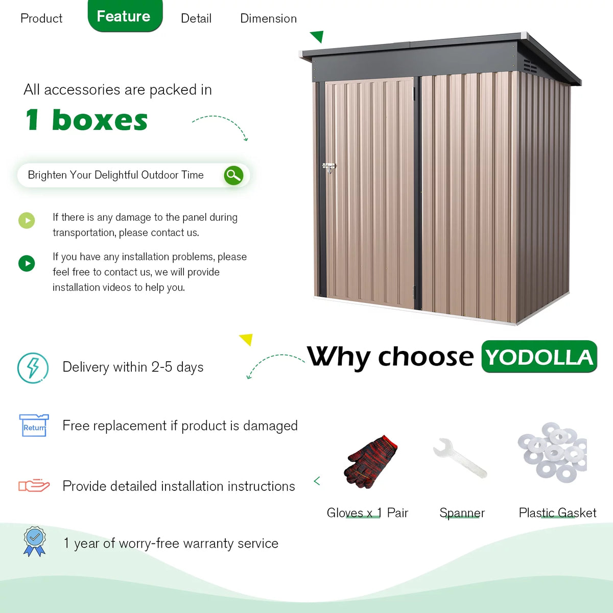 5 x 3 ft. Metal Steel Storage Shed with Sliding Roof & Lockable Door W9722
