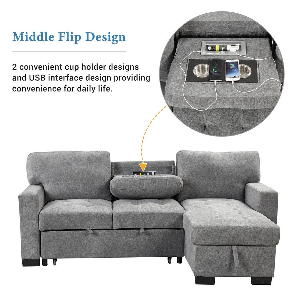 Gray L Shaped Sectional Sofa Bed with Storage A206