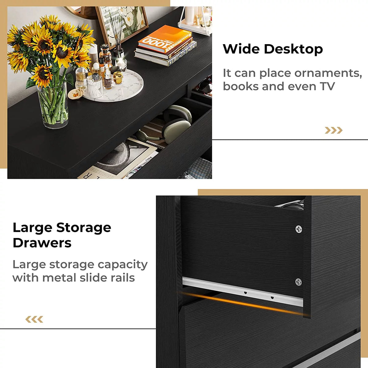 Black 6 Drawer Double Dresser L739531