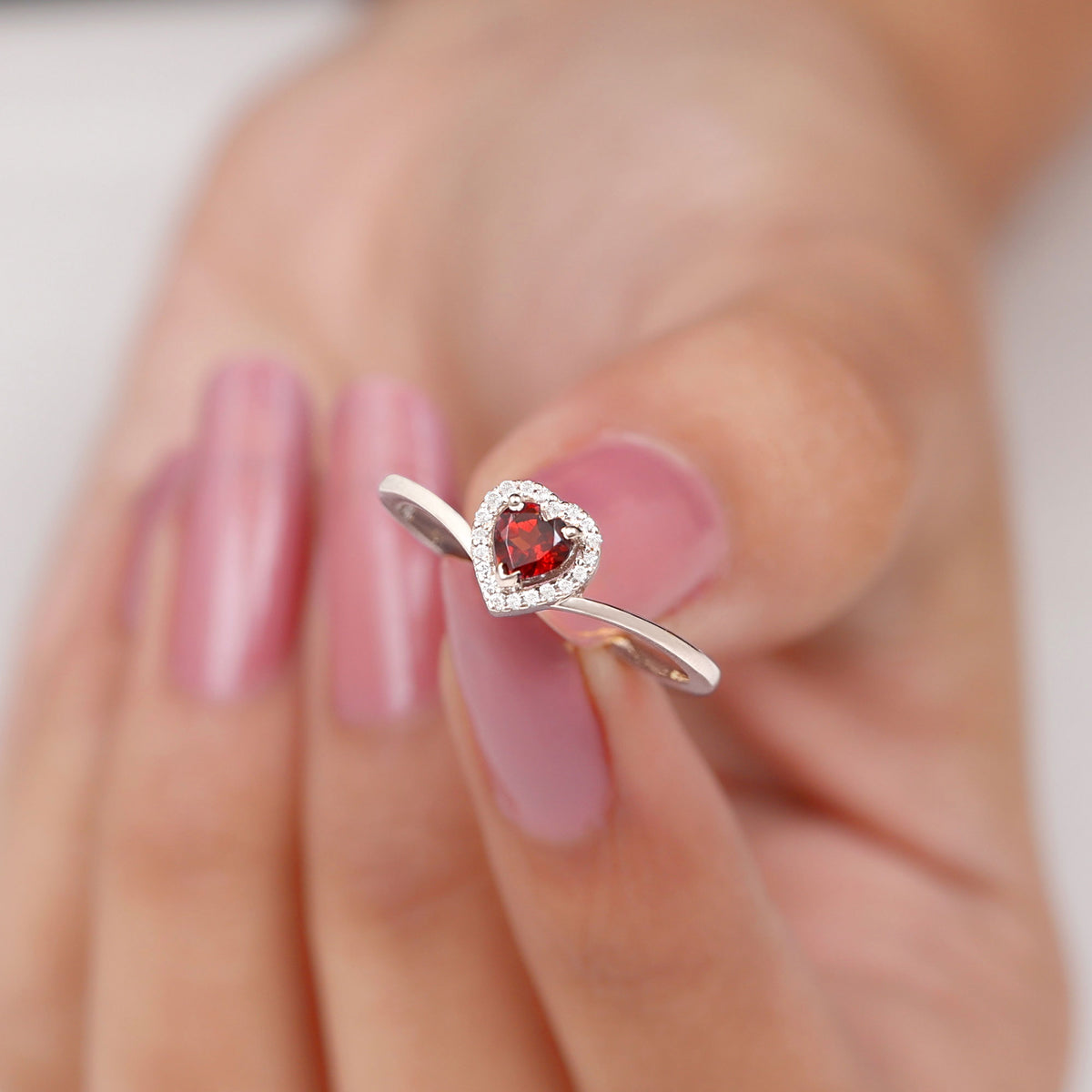 Heart Promise Ring with Diamond Halo, 925 Sterling Silver Y61407