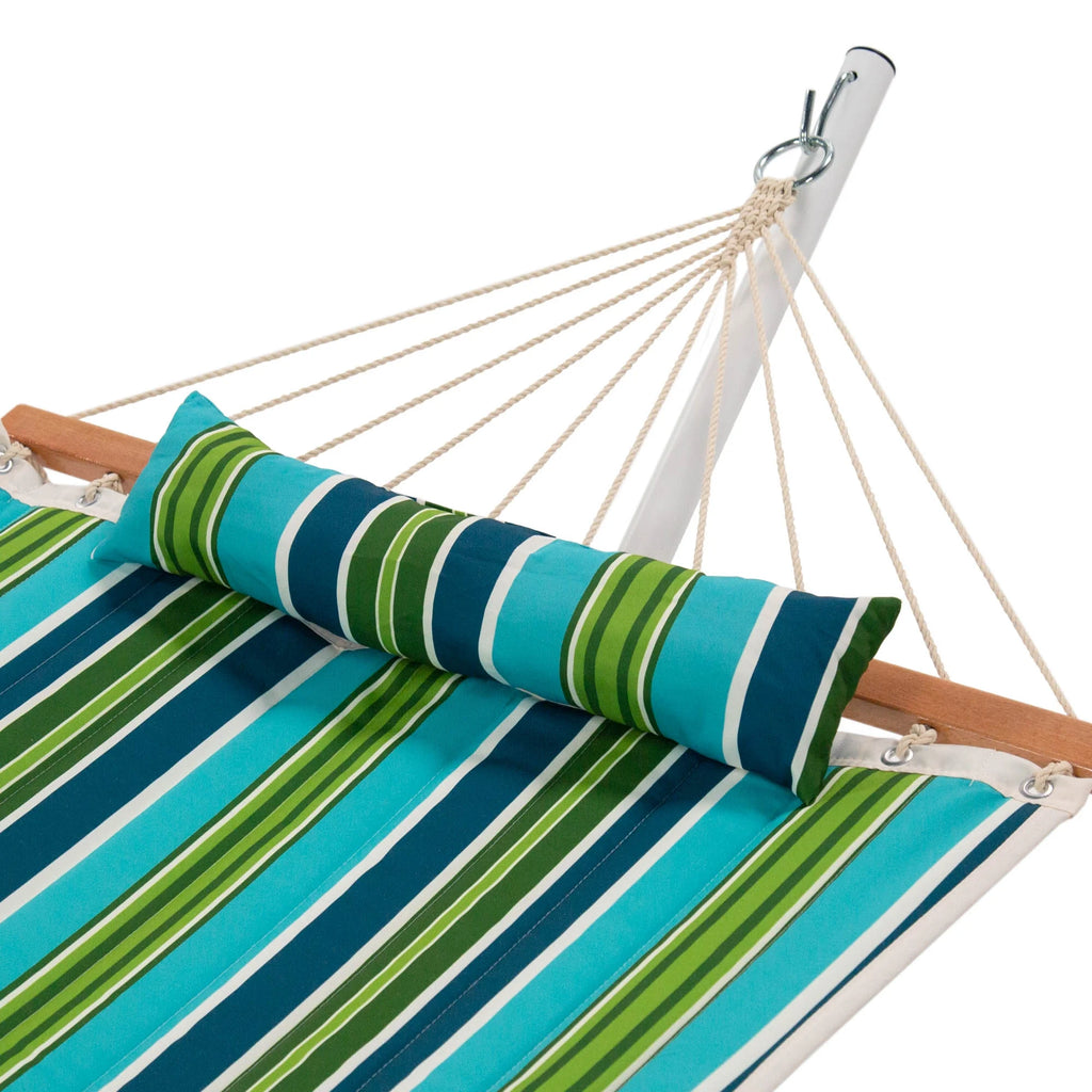Blue and Green Stripe Quilted Hammock with Stand and Pillow A39760