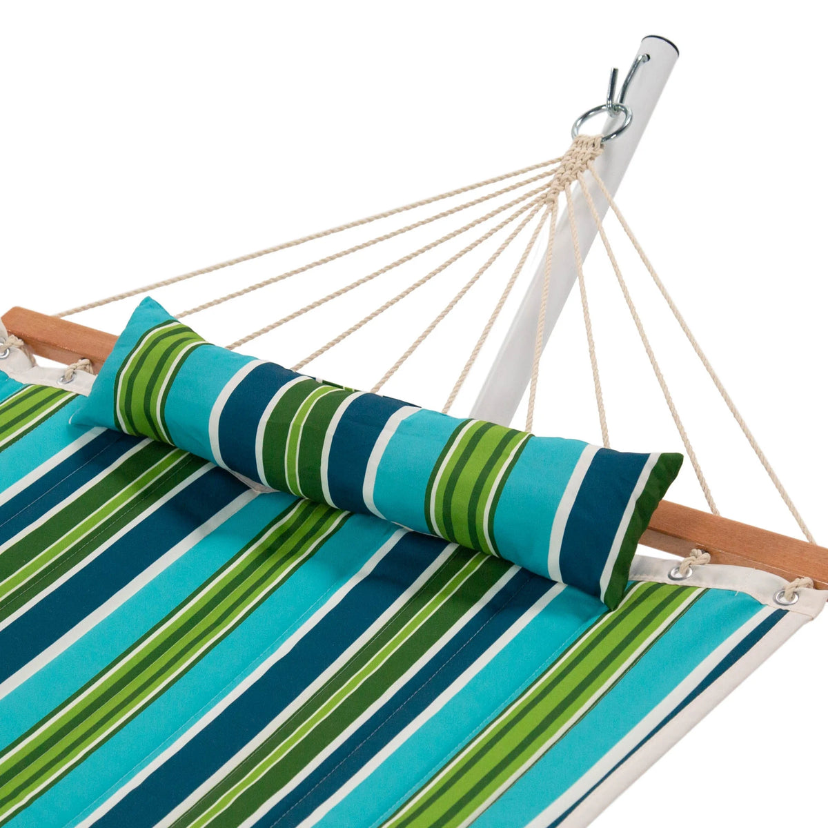Blue and Green Stripe Quilted Hammock with Stand and Pillow A39760