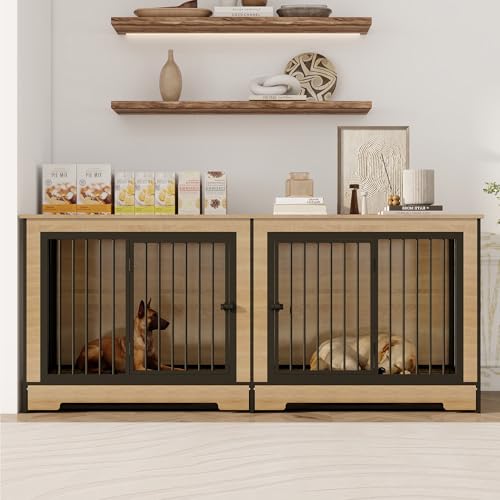 XL Double Large Wooden Dog Crate Furniture with Tray & Partition B5812