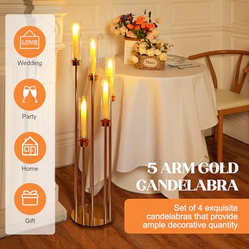 5 Arm Candelabra Floor Candle Holder with Acrylic Lampshade, Black, 4 Set X8011