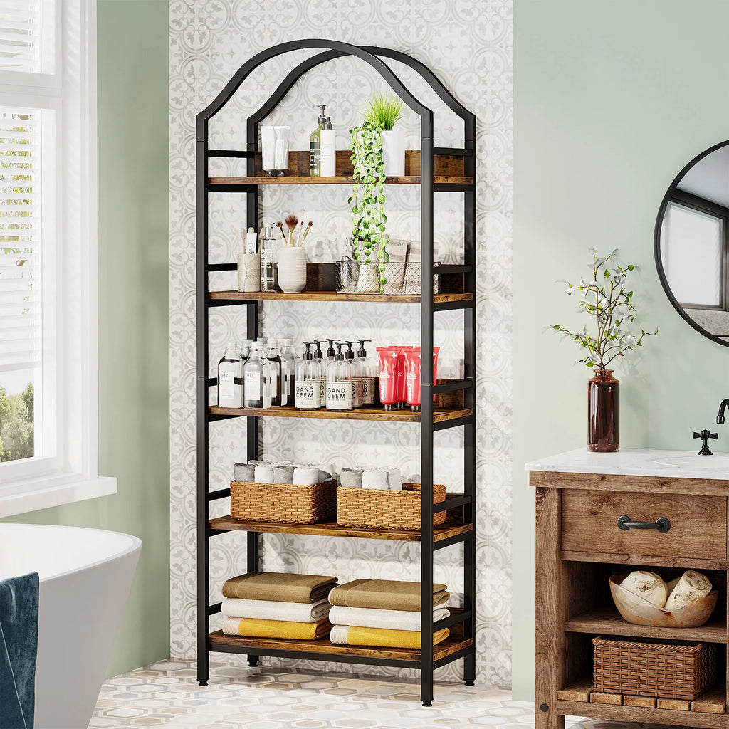 73 Inches 5-tier Arched Bookshelf with 4 Hooks V720