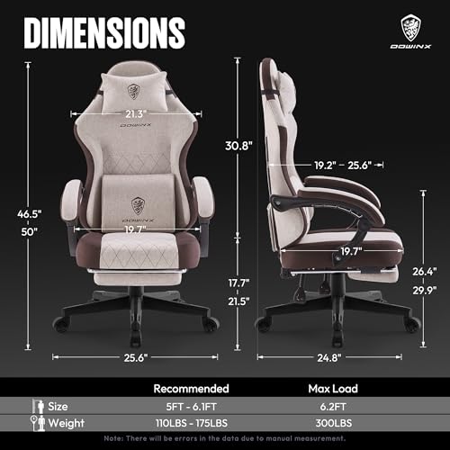 Beige Fabric Ergonomic Gaming Chair with Footrest Q130