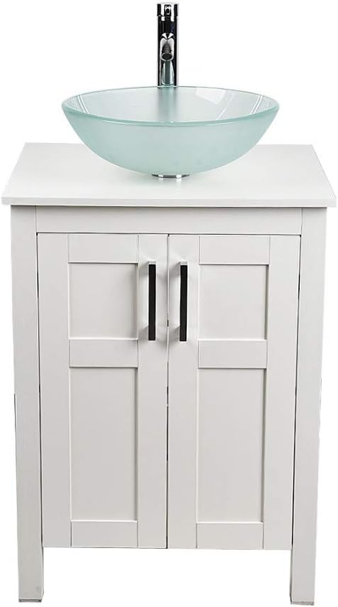 White 24 Inches Bathroom Vanity with 2 Doors Tempered Glass Sink Top B8517