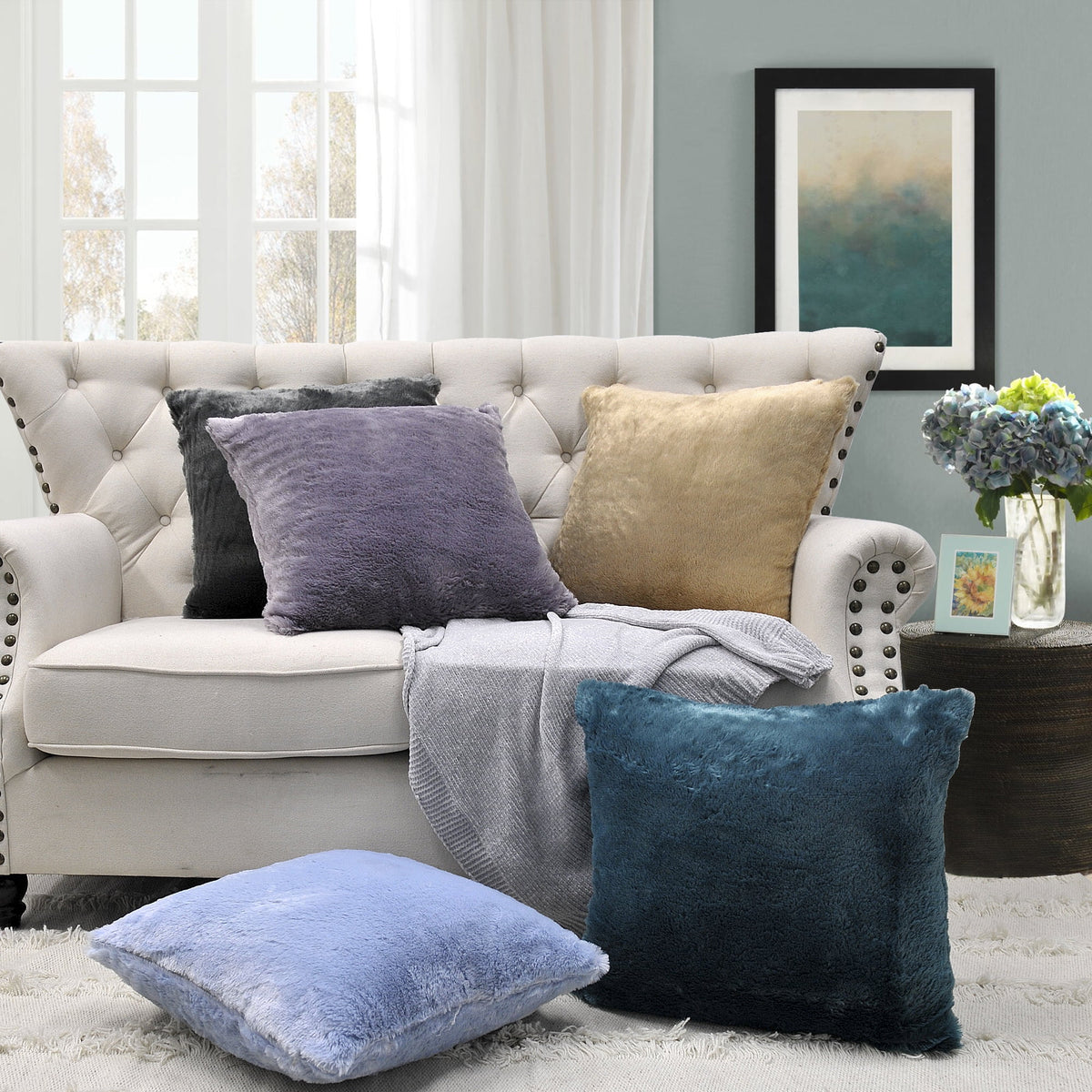 Faux Fur Throw Pillow Cover 4 Piece Set Z46412