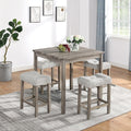 5 Piece Solid Wood Dining Table Set with 4 Upholstered Stools D99395