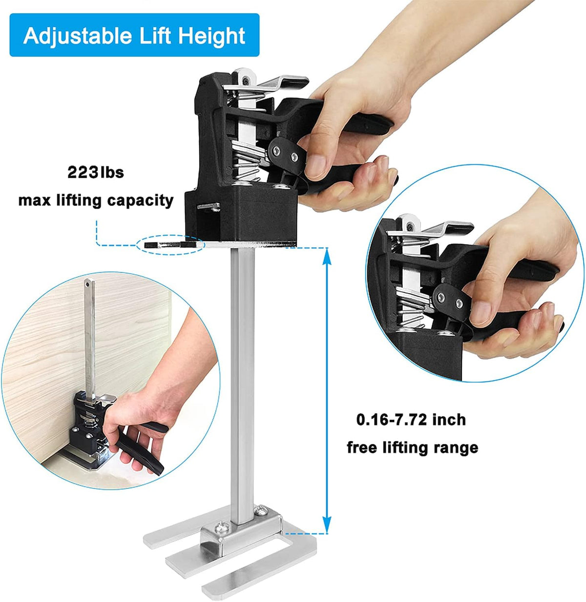 2 Packs Hand Jack, Cabinet Jack, Up to 223 lb, Height Adjustable 0.16-7.72 Inches L332492