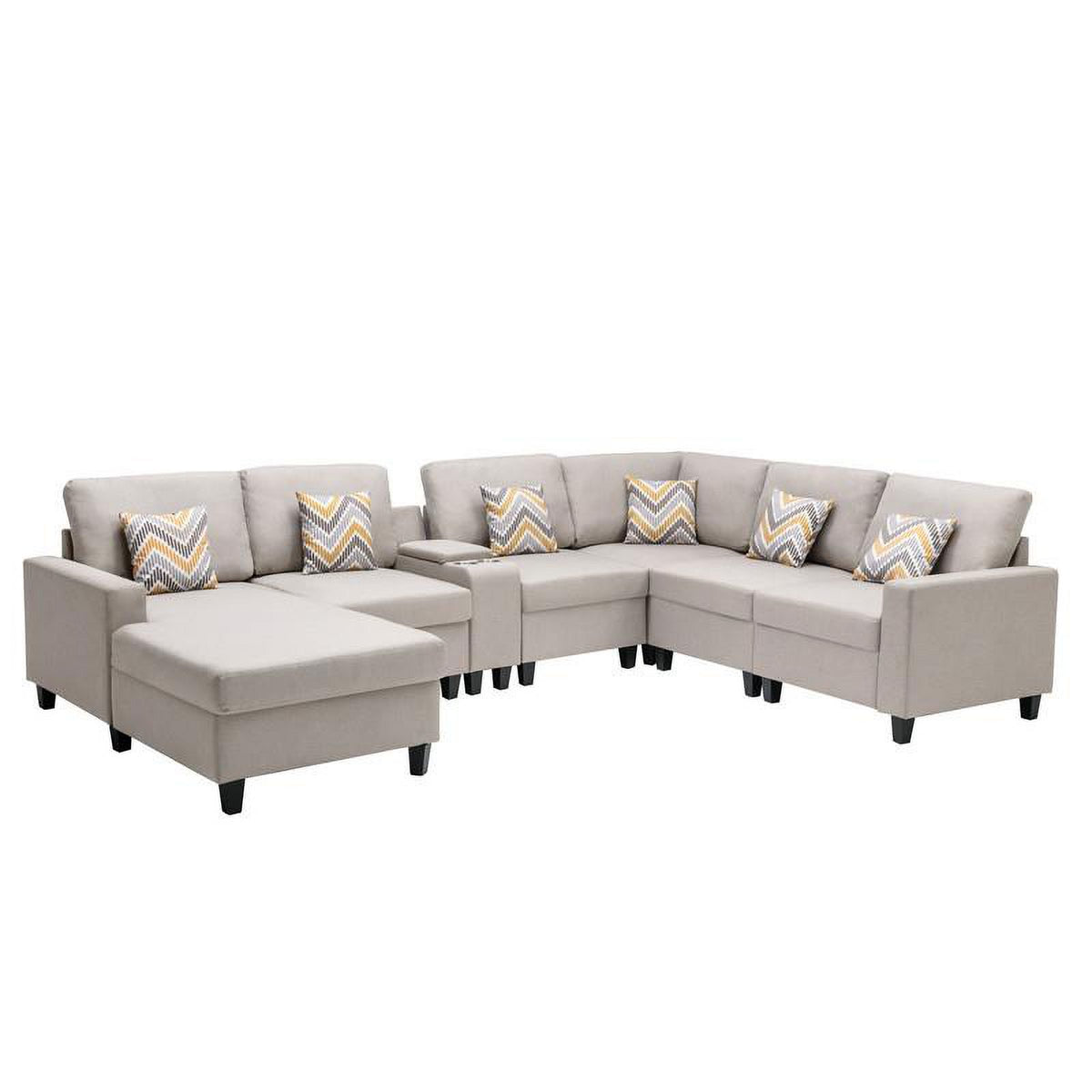 Beige Fabric Reversible Sectional with Charging Port and Storage Console Y1559