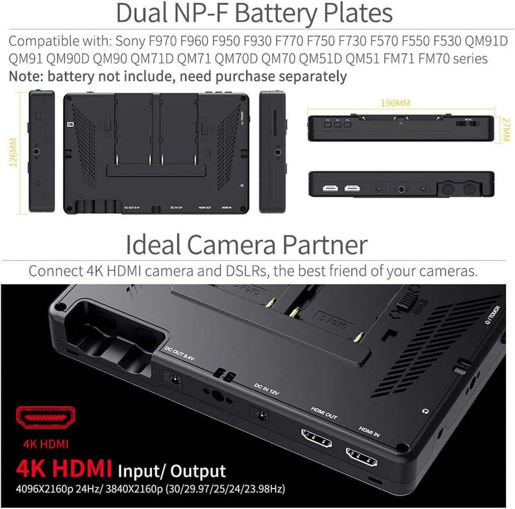 7 Inch 2200nits Touch Screen Camera Field Monitor with Waveform VectorScope 4K HDMI Input R44277