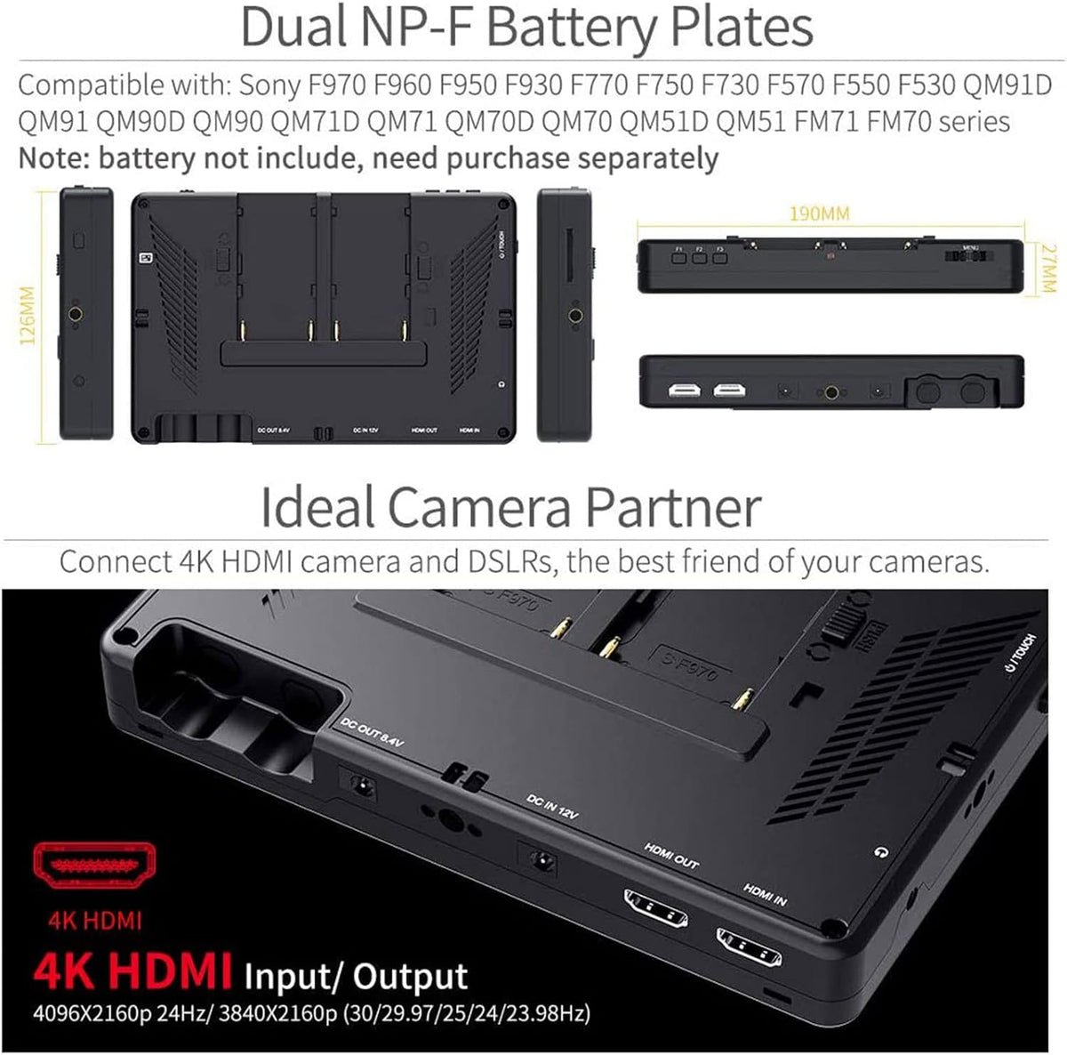 7 Inch 2200nits Touch Screen Camera Field Monitor with Waveform VectorScope 4K HDMI Input R44277