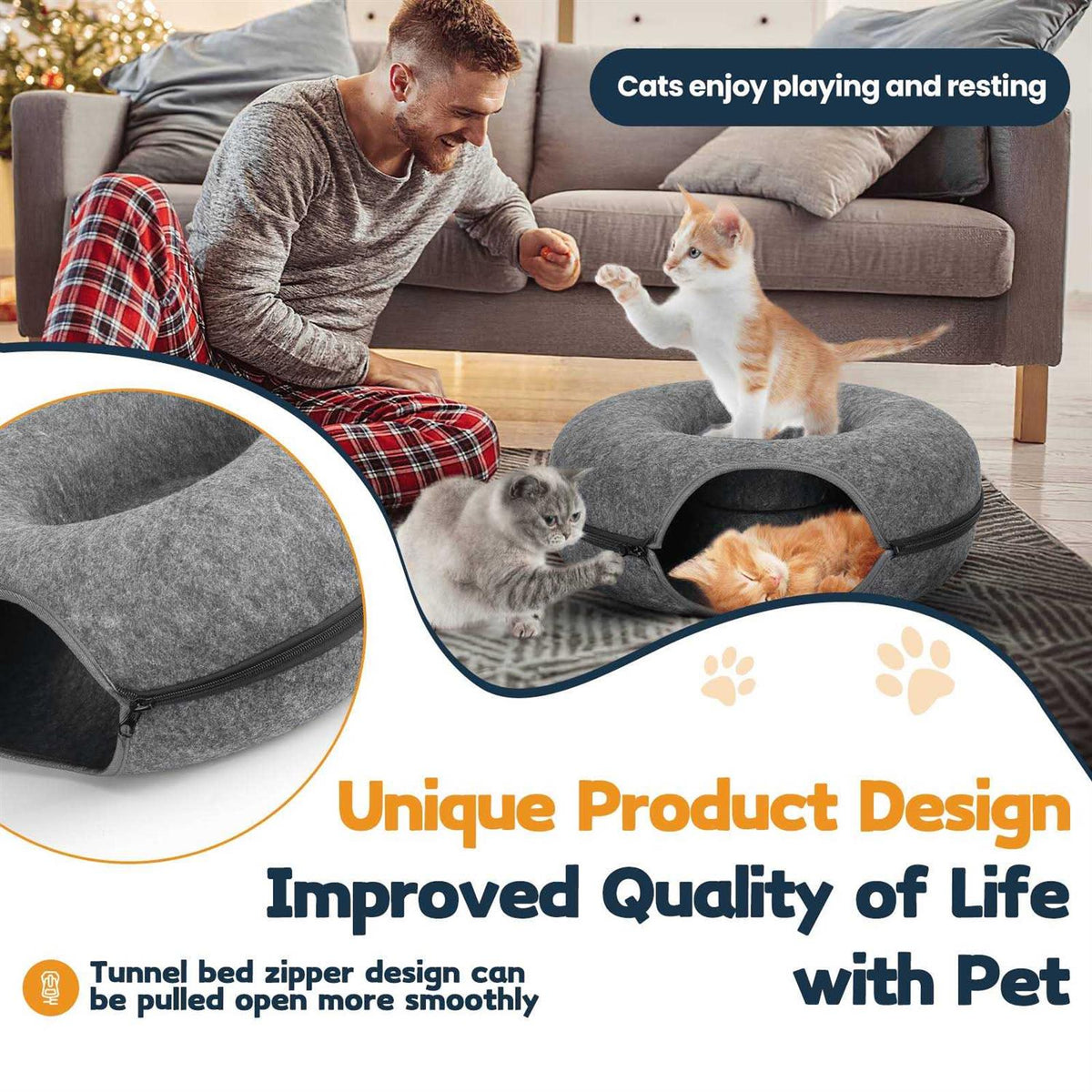 Cat Tunnel Bed with Pet Blanket J47985