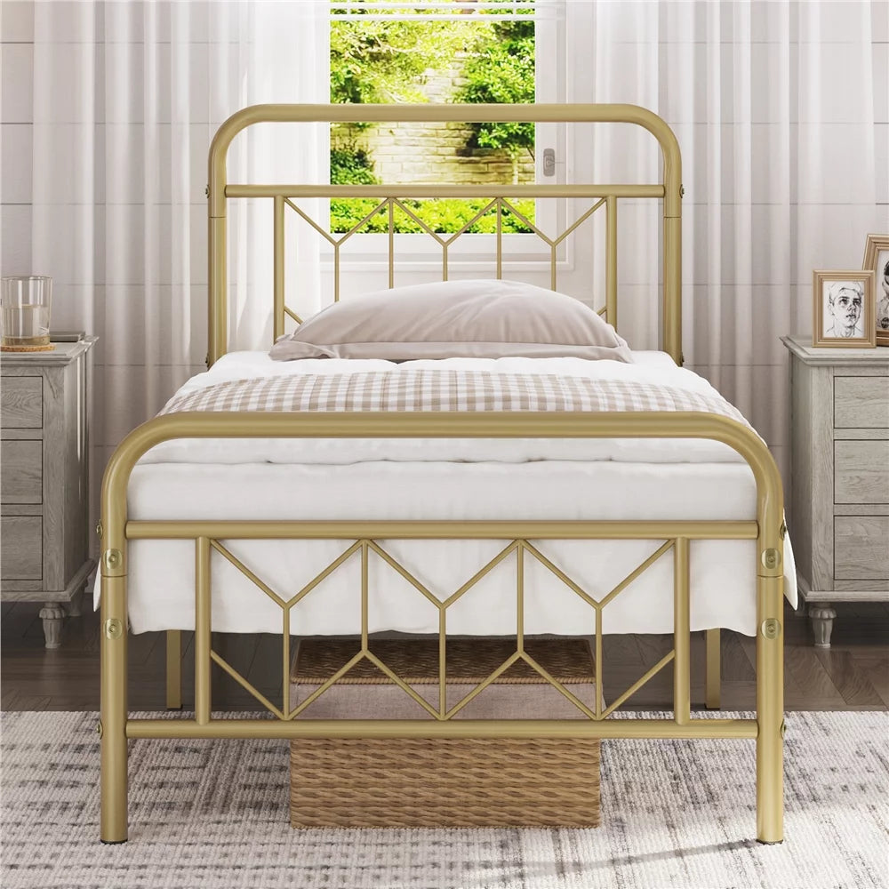 Twin XL Antique Gold Metal Platform Bed M8974