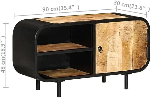 Vintage Rough Mango Wood TV Stand Cabinet with Shelves Q820