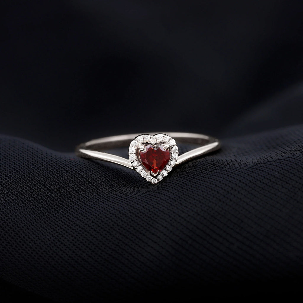 Heart Promise Ring with Diamond Halo, 925 Sterling Silver Y61407