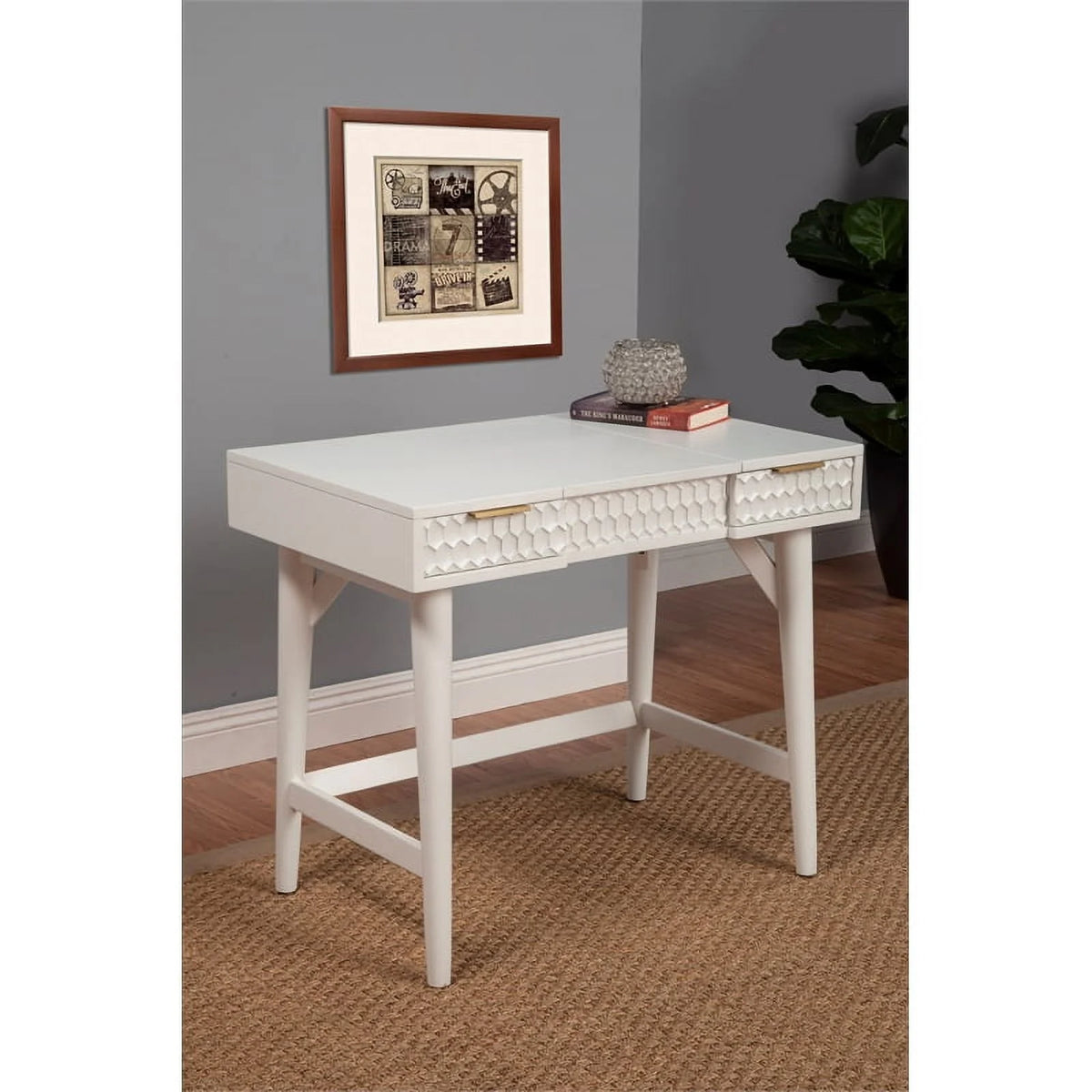 White Full Panel Bed & Bedroom Vanity 2-Piece Set I745309