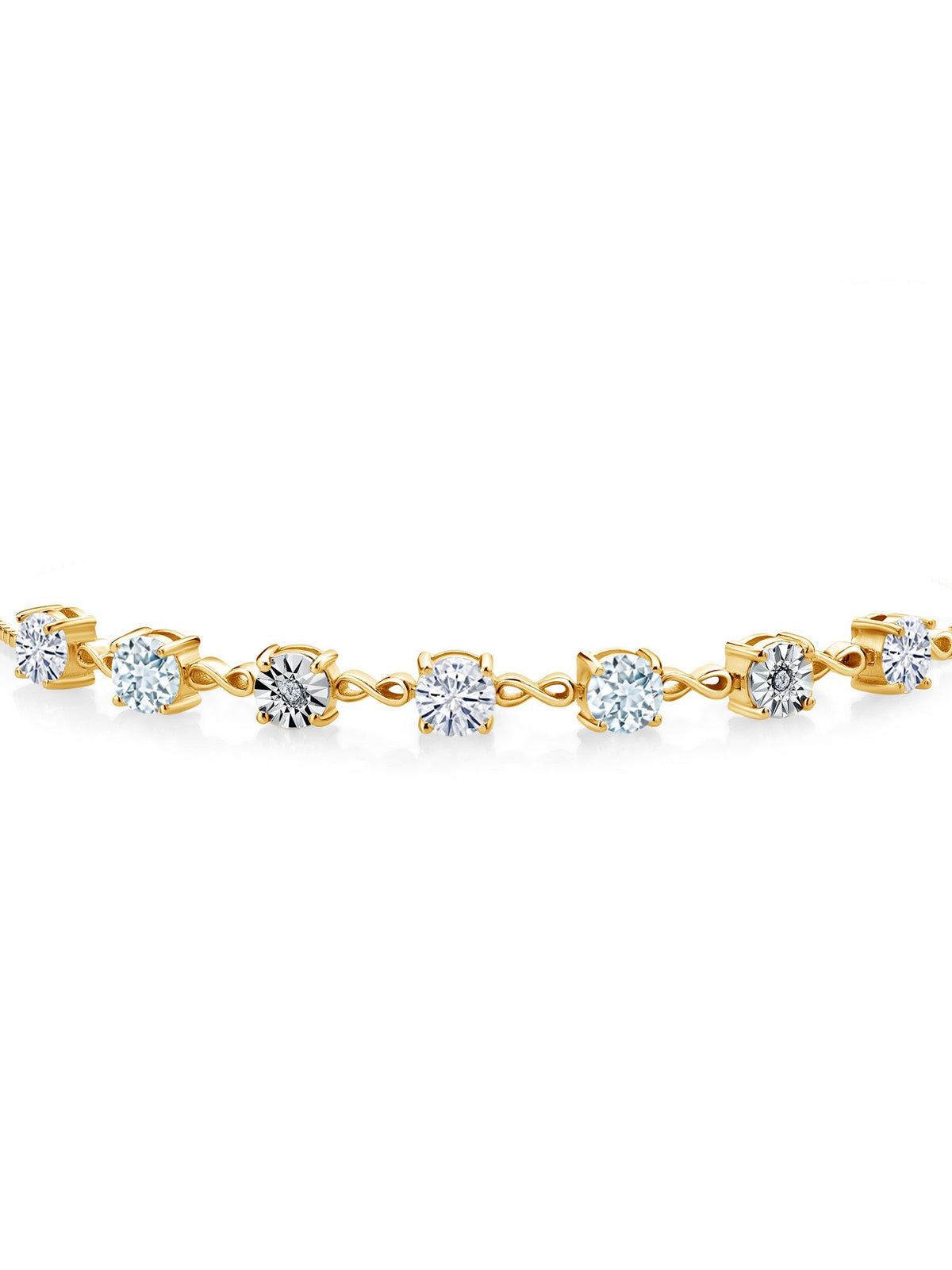18K Yellow Gold Plated Silver Sky Blue Aquamarine Lab Grown Diamond Tennis Bracelet with Moissanite N2142